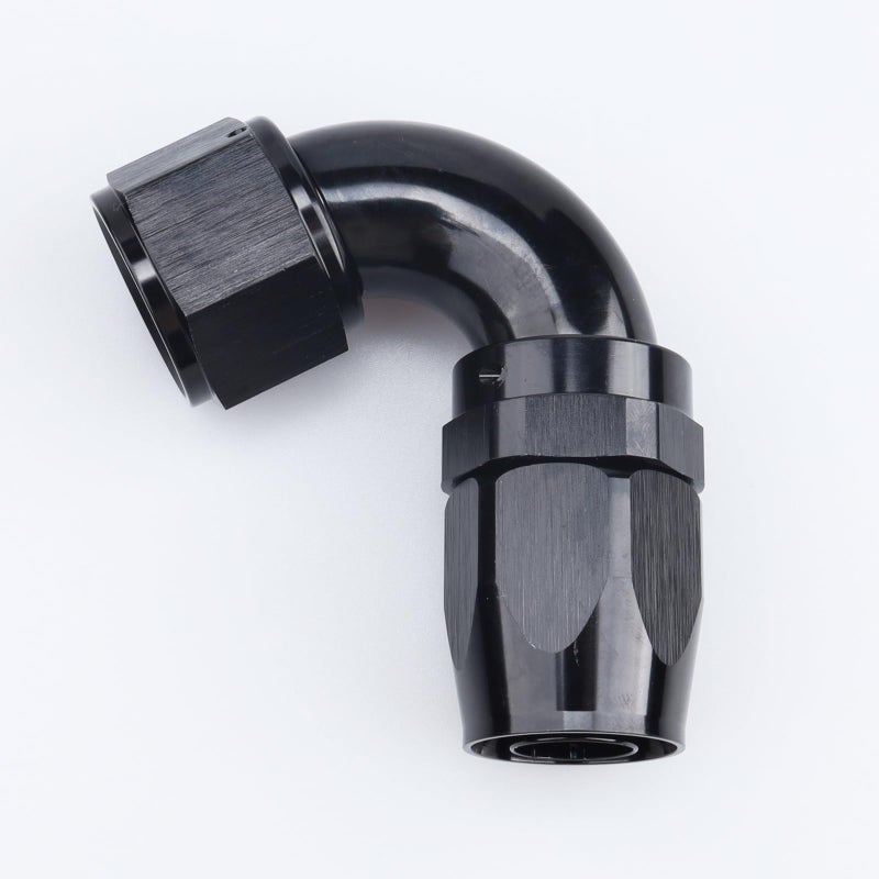 AC PERFORMANCE -10 AN 120 Degree Swivel One Piece Full Flow Hose End Fitting, Black Aluminum - Image 1